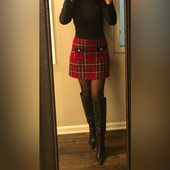 ZARA CLASSY Red Plaid Checkered with  Gold Buttons. Size S - Picture 1 of 4